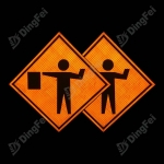 Roll Up Sign & Stand - Roll Up Construction Sign Flagger Ahead Symbol